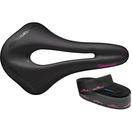 Sedlo San Marco Shortfit Open-Fit Supercomfort Racing Wide Lady KIT (black/pink) + omotávka